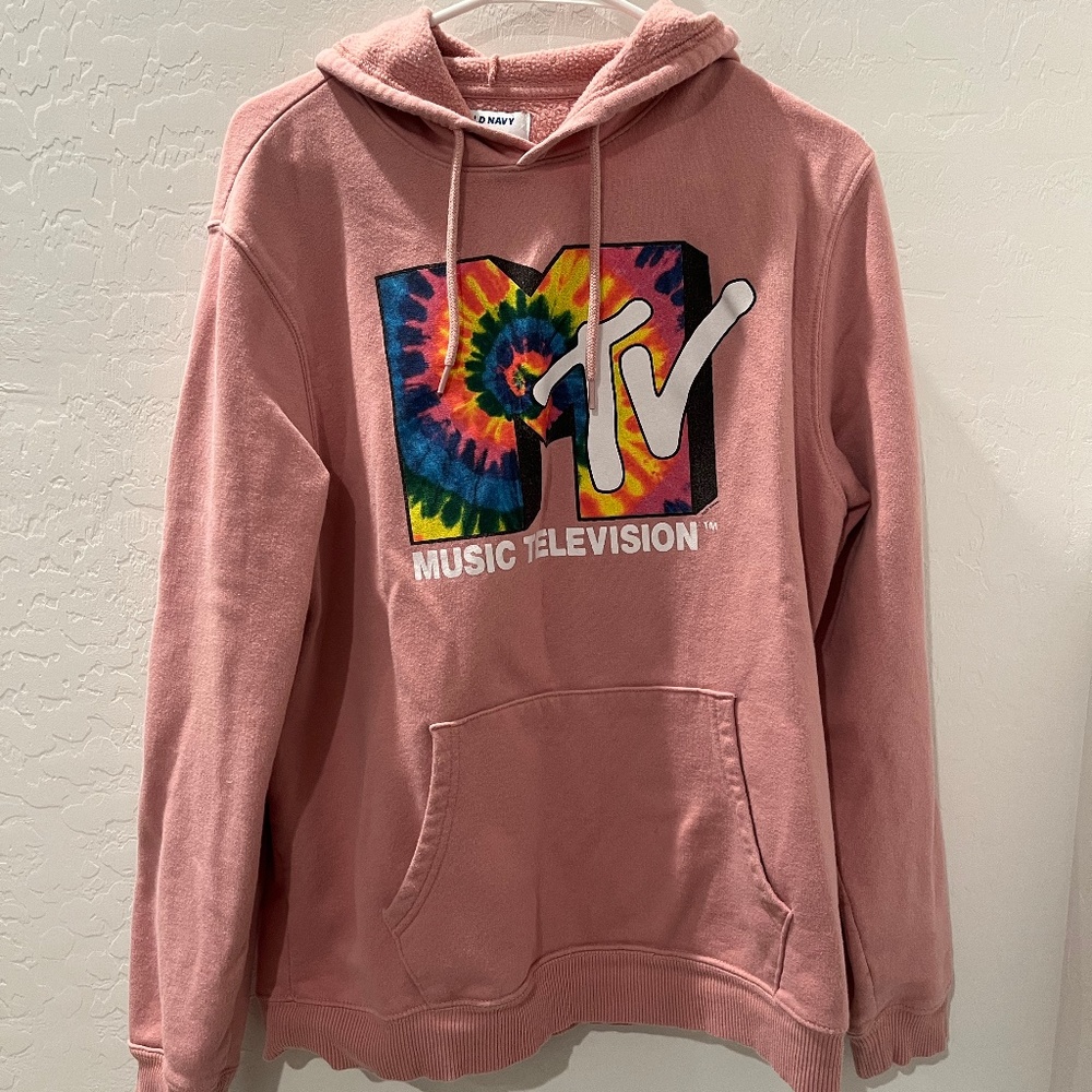 Old Navy MTV Pink Sweatshirt/Hoodie  Women's Large Tie-Dye design on logo